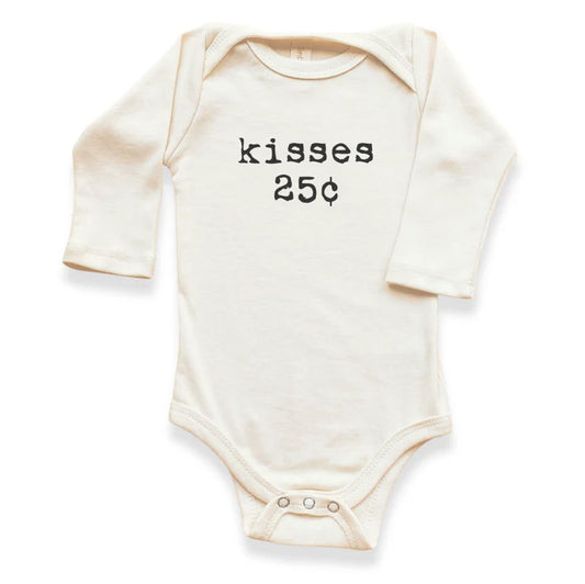 Organic Baby Bodysuit Long Sleeved- Kisses 25c