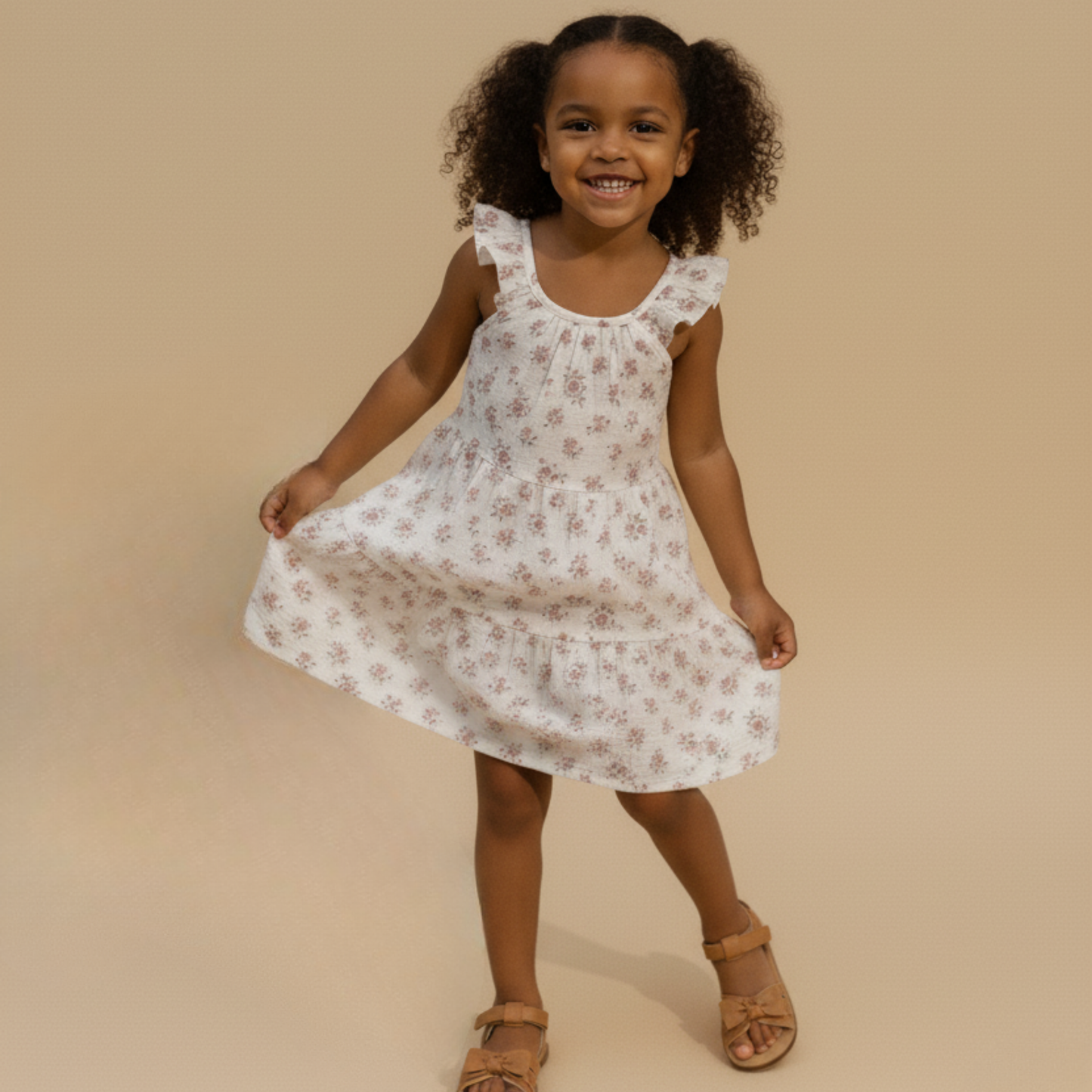 Organic Cotton Ruffle Tiered Dress - Blush Floral