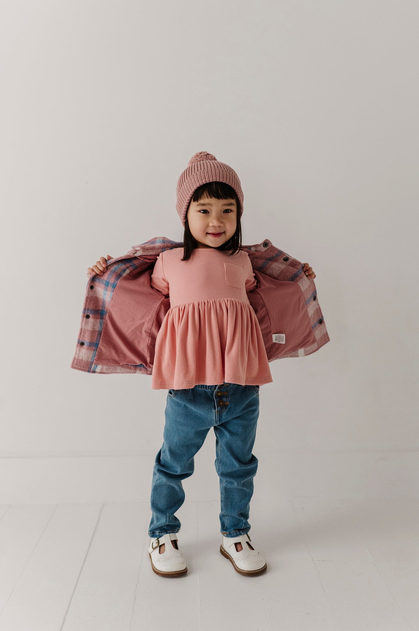 Bamboo/Cotton Ribbed Peplum Shirt - Mellow Rose