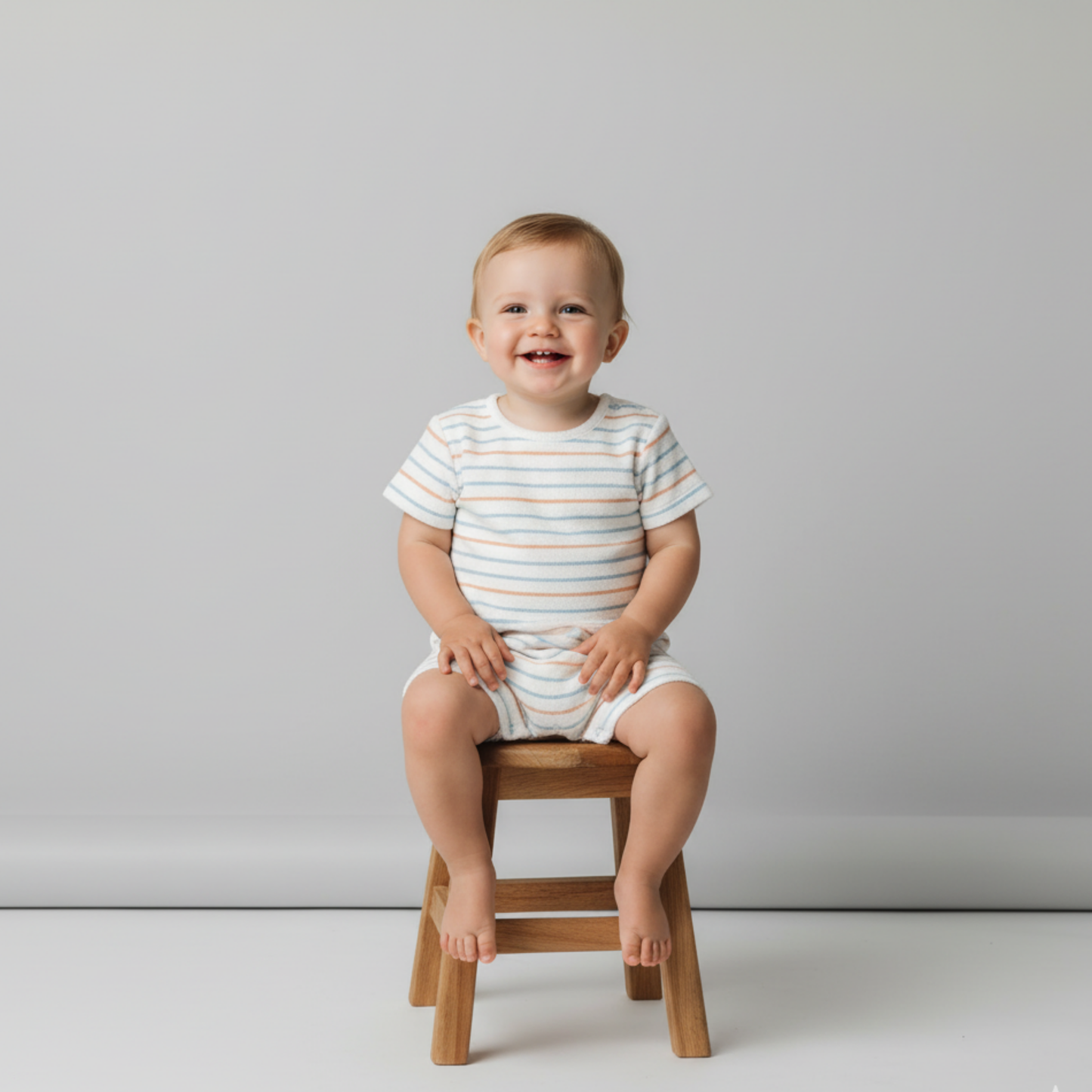 Organic Cotton Terry Short Romper - Cabana Stripes