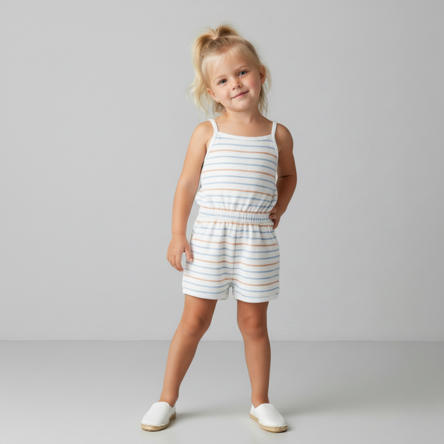 Organic Cotton Terry Tank Romper - Cabana Stripes