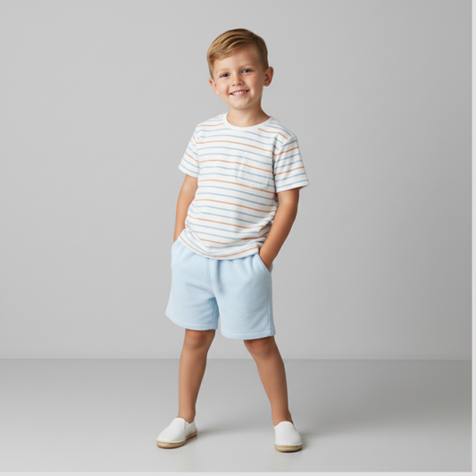 Organic Cotton Terry Tee & Shorts Set - Cabana Stripes