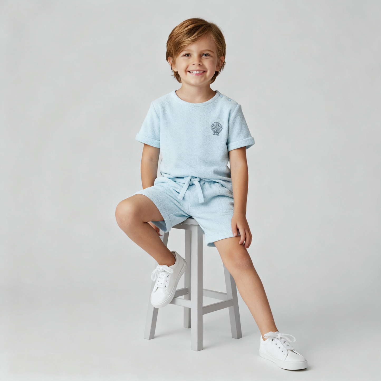 Organic Cotton Terry Tee & Shorts Set - Light Blue