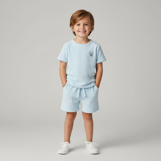Organic Cotton Terry Tee & Shorts Set - Light Blue