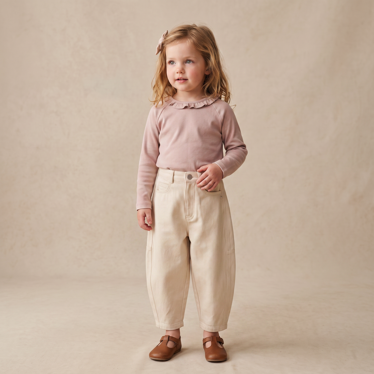 Organic Cotton Ruffle Neck Top - Dusty Rose