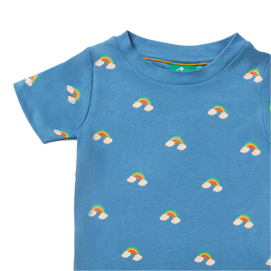 Little Green Radicals Organic Short-sleeved t-shirt- blue rainbows