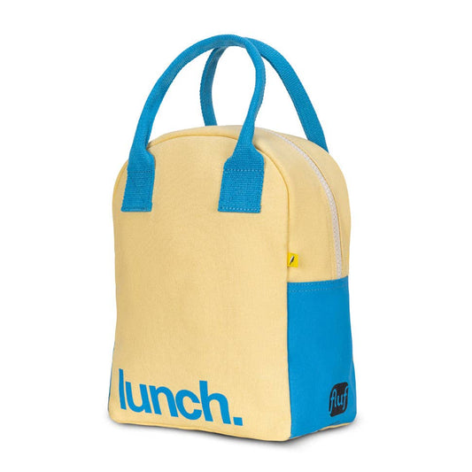 Fluf Organic Zipper Lunch Bag - 'Lunch' Butter Blue