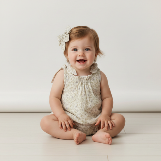 Organic Cotton Tie Shoulder Bubble Romper - Bluebelle