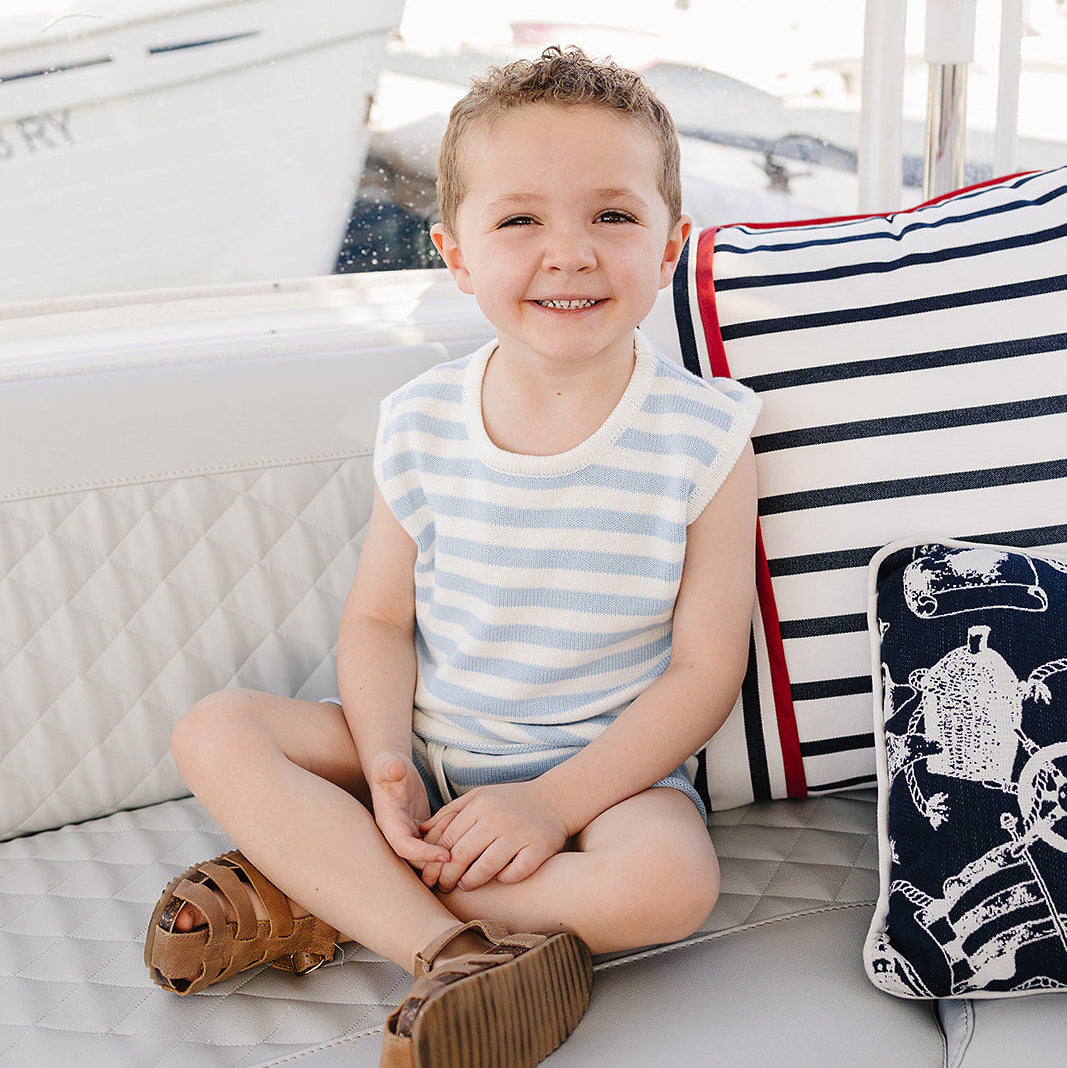 Mebie Baby Blue Stripe Knit Short Set | 100% Cotton Kids