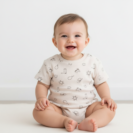 Organic Cotton Short Sleeve Bubble Romper - Rodeo