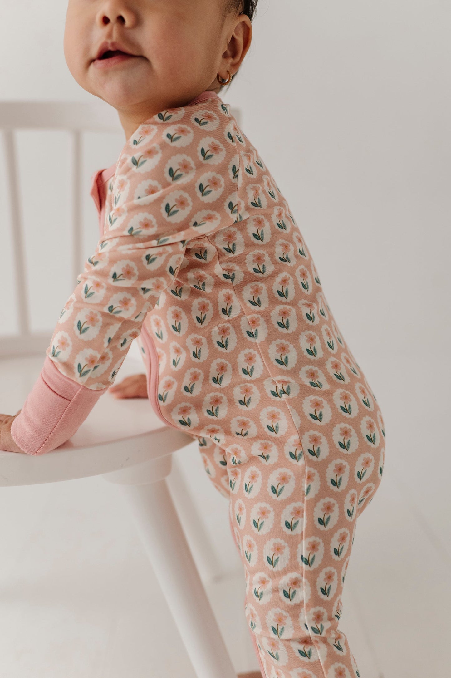 Bamboo Long Sleeve Zip Romper - Framed Flower