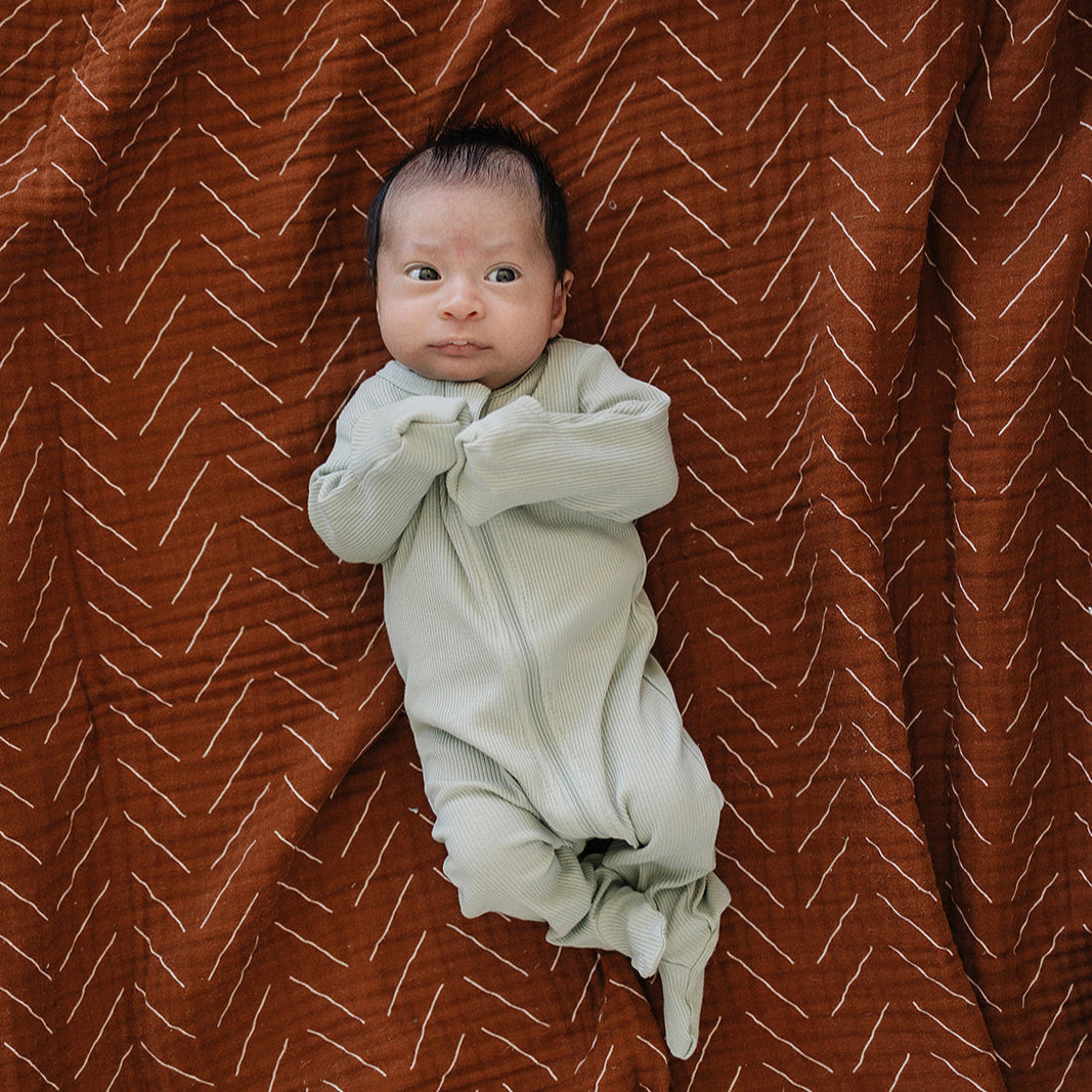 Mebie Baby organic Ribbed zipper footed pajamas- sage*