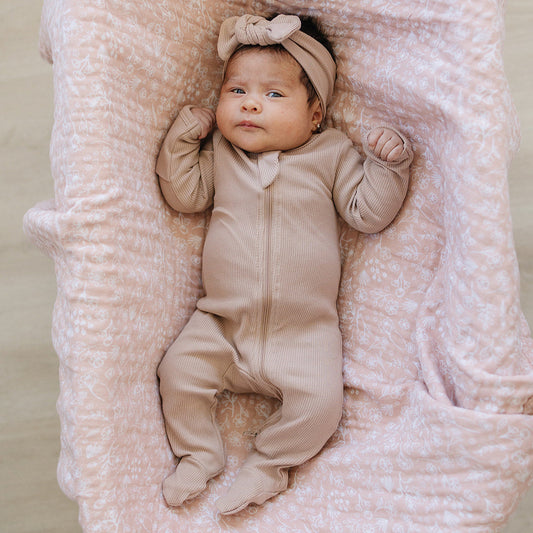 Mebie Baby organic Ribbed zipper footed pajamas- pale pink*