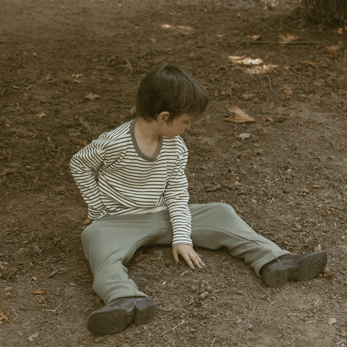 Organic Cotton Tee & Cuffed Pants Set - Olive Stripes