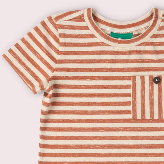 Little Green Radicals Organic Cotton Striped Kids Tee - Burnt Ochre