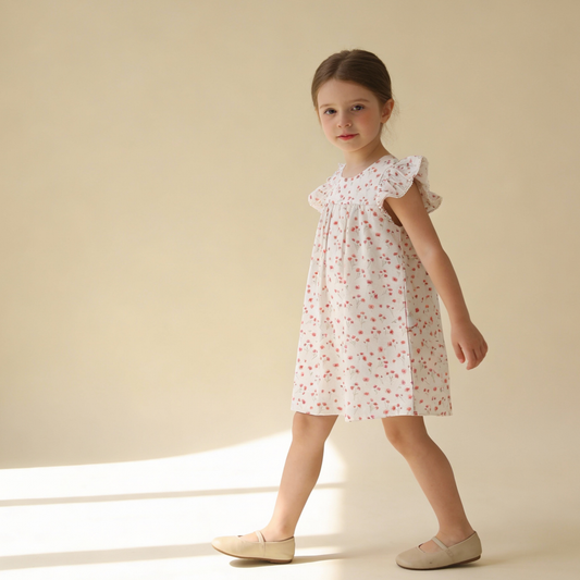 Organic Cotton Short Sleeve Flutter Dress - Pink Bloom
