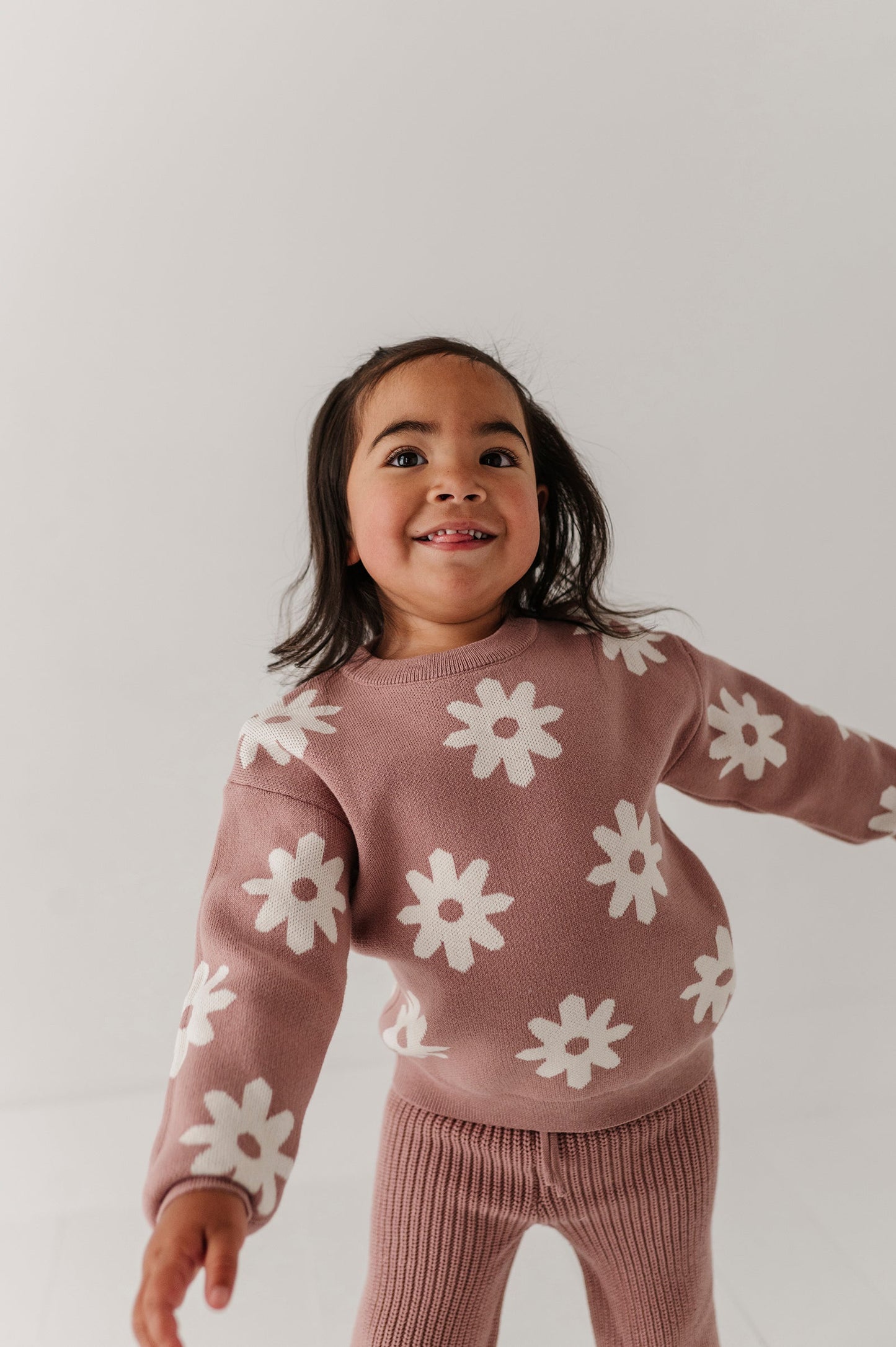 Cotton Knit Sweater - Rose Daisies