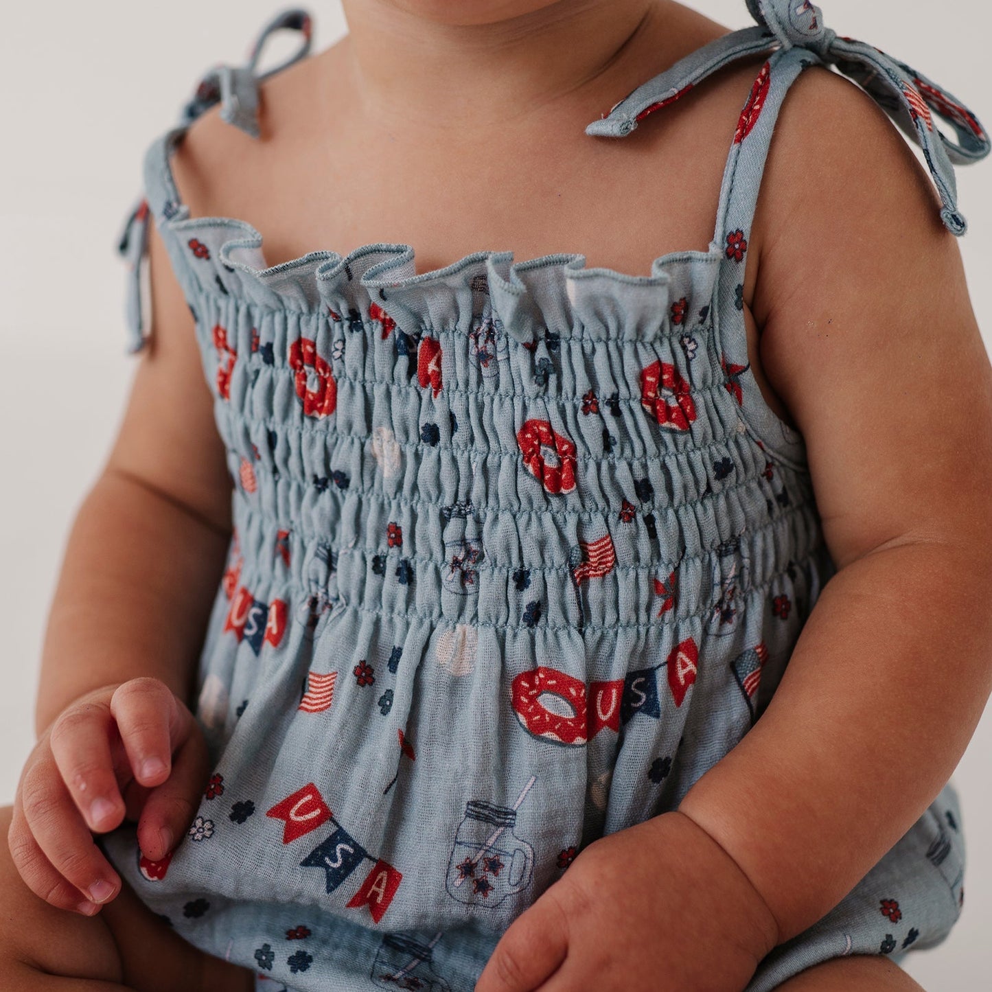 Cotton Tie-Smocked Bodysuit - American Cowgirl