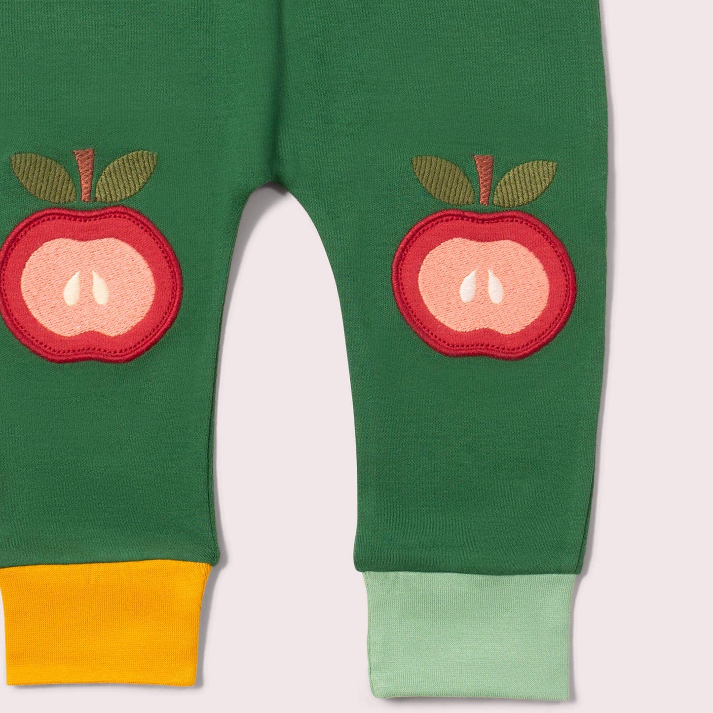 Little Green Radicals Organic Kids' Knee Patch Joggers- Red Apple Appliqué