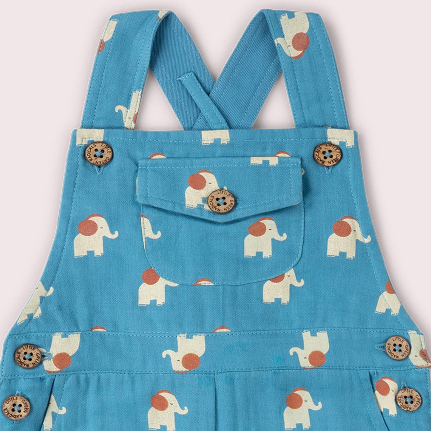 Organic Cotton Overall Shorts - Blue Elephants | Little Green Radicals
