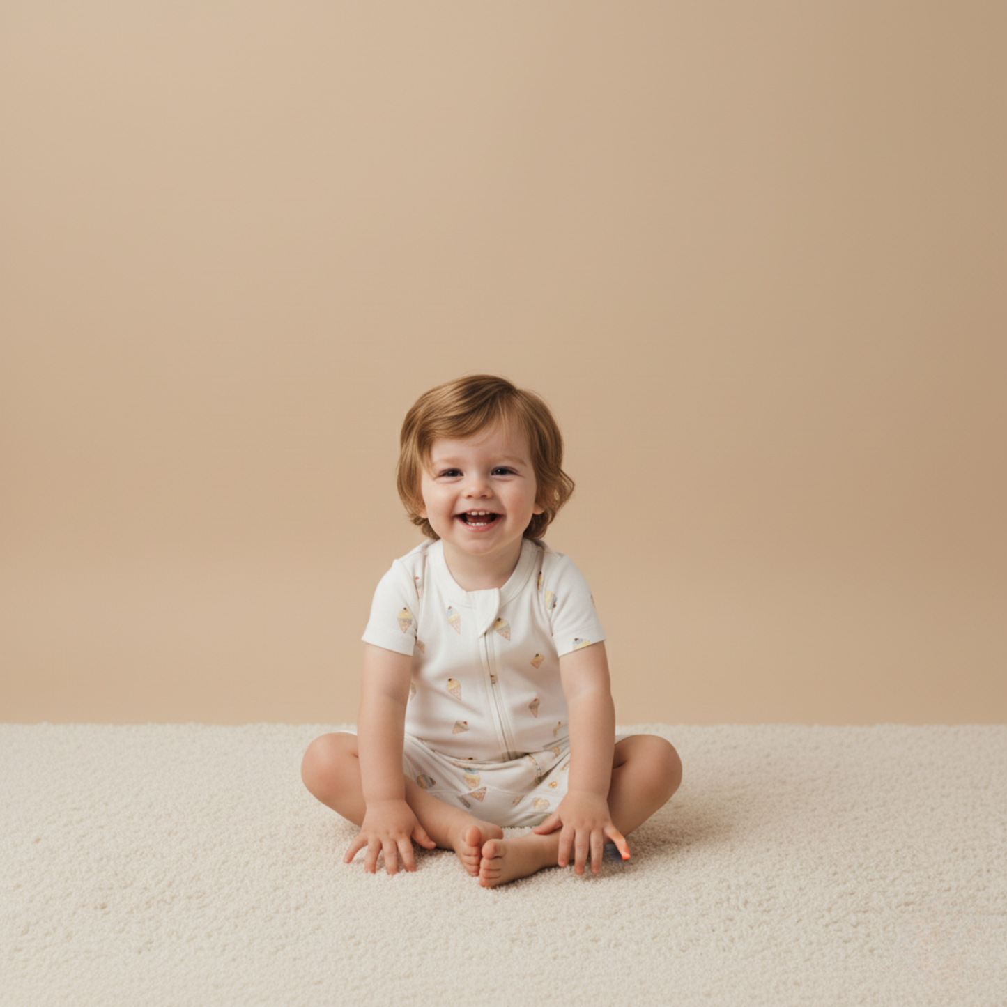 Organic Cotton Short Zip Romper - Ice Cream