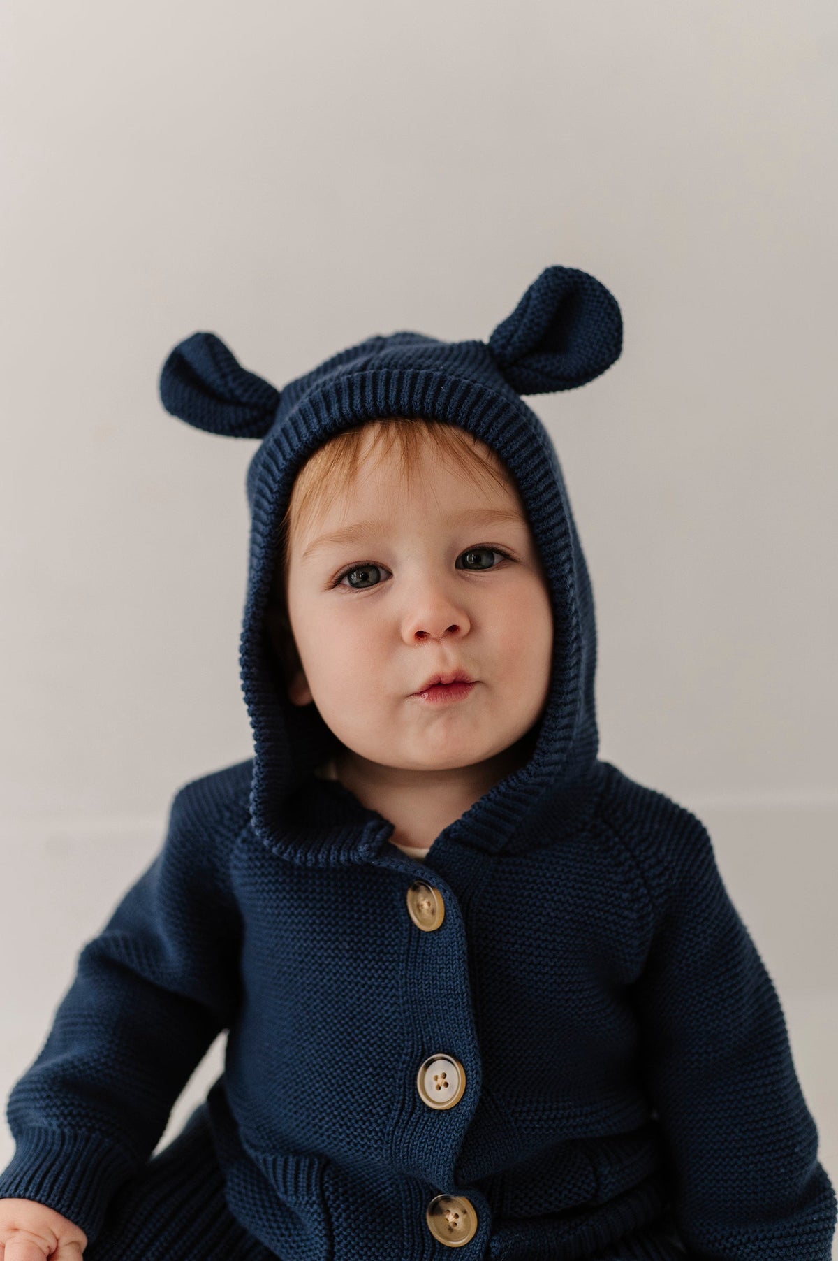 Cotton Knit Hoodie - Navy