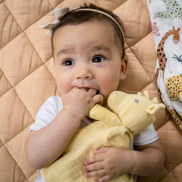 Baby with Tikiri Toys Organic Lovey with teether- giraffe