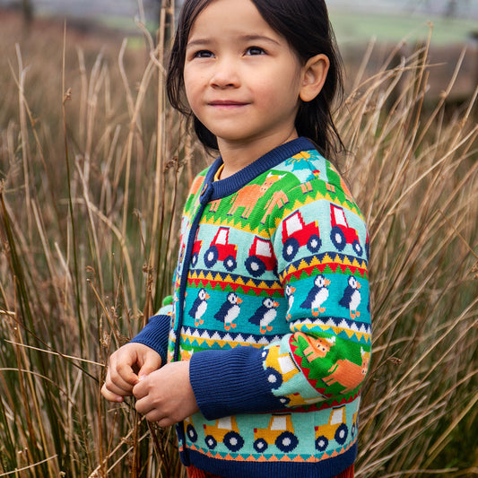 Frugi Organic Cotton Fair Isle Cardigan - Farm
