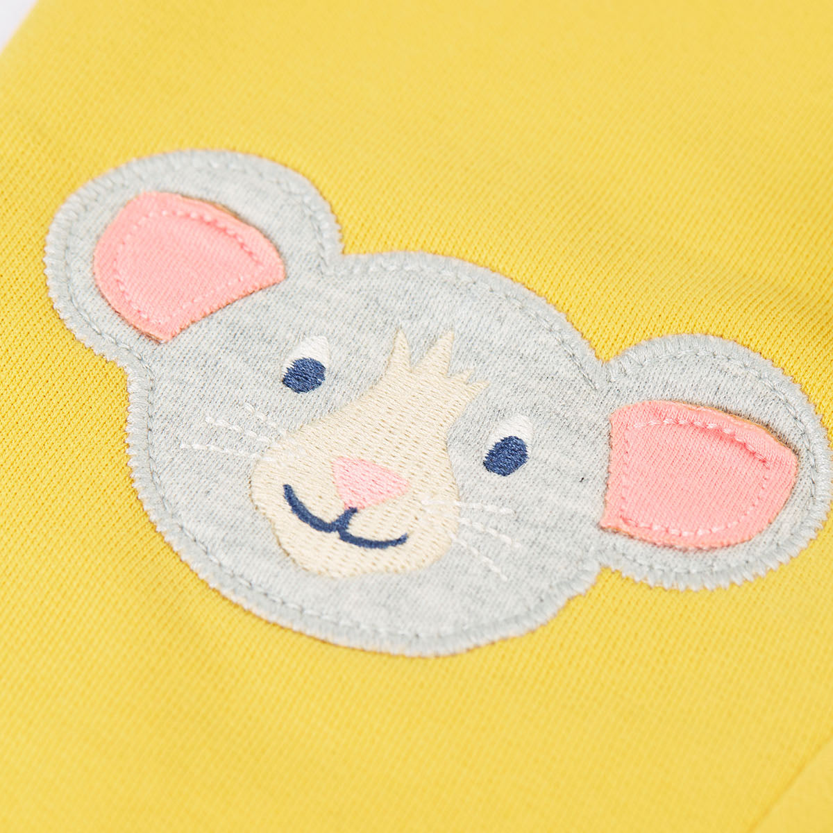 Frugi Organic Cotton Joggers - Mouse/House Knee Patch Yellow