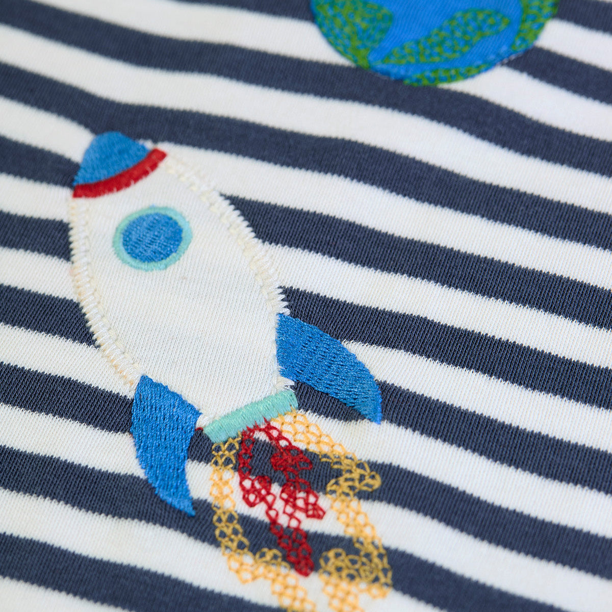 Frugi Organic Cotton Navy Stripe Long Sleeve T-Shirt - Space Appliqué