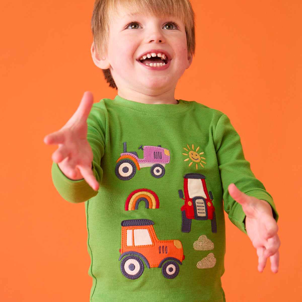 Frugi Organic Cotton Long Sleeve T-Shirt - Tractors Appliqué