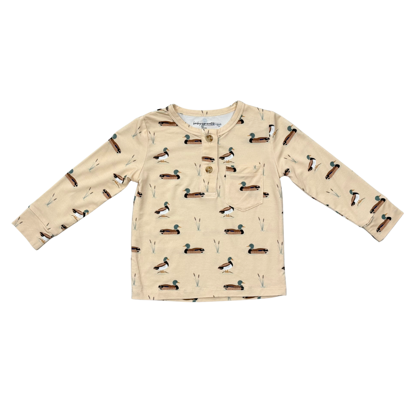 Bamboo Long Sleeve Henley Shirt - Mallard Ducks