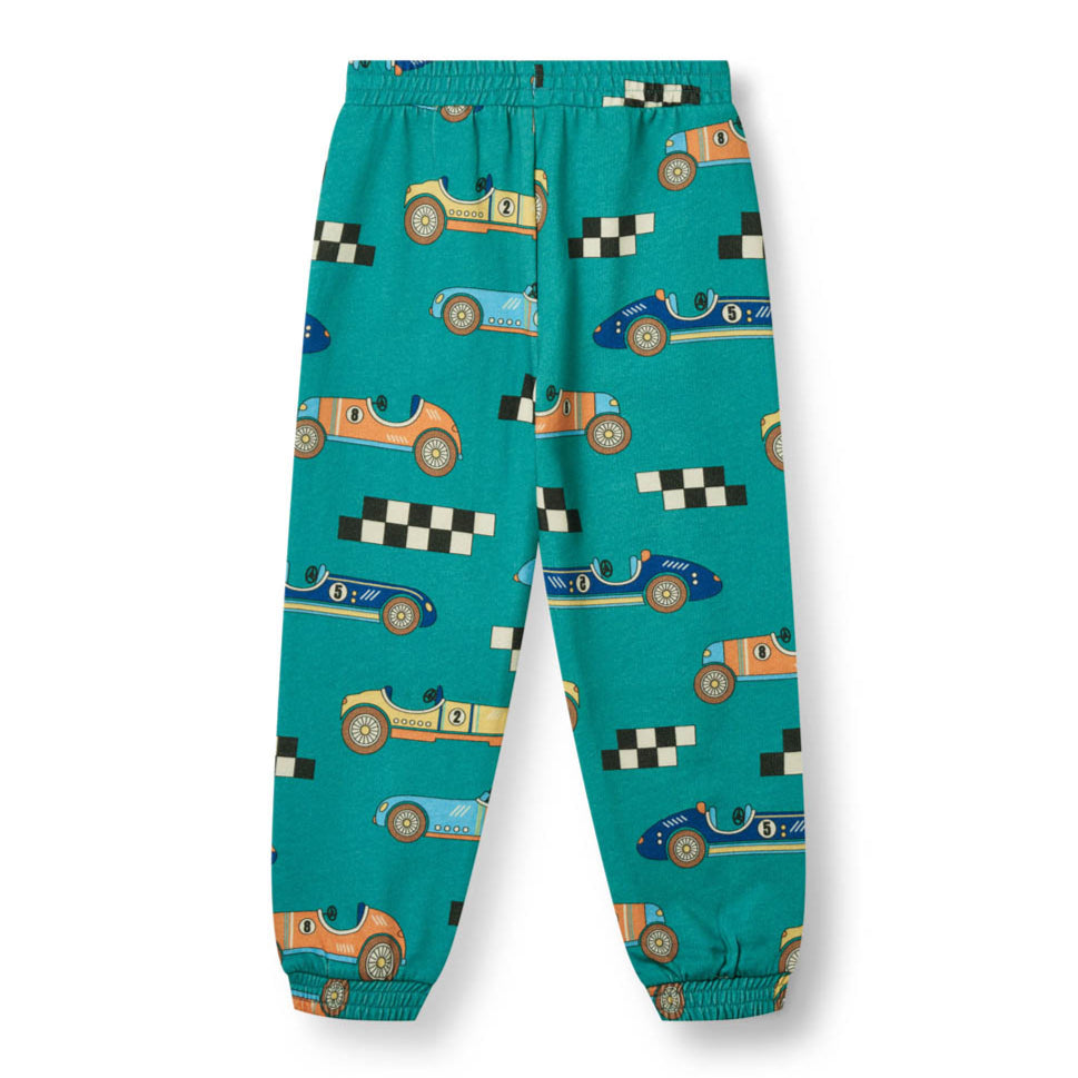 Småfolk Organic Boys' Sweatpants- Race Cars, Teal