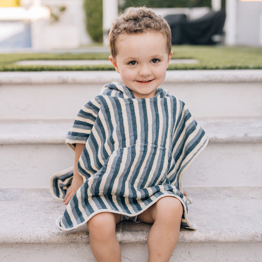 Mebie Baby organic Hooded beach poncho- blue stripe*