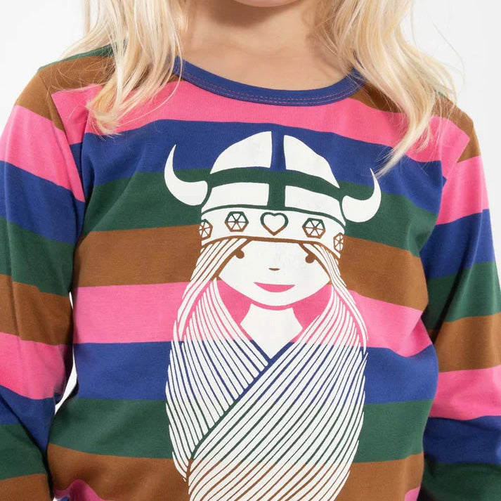 Danefae Long sleeved tee- multi-stripe Freja, closeup