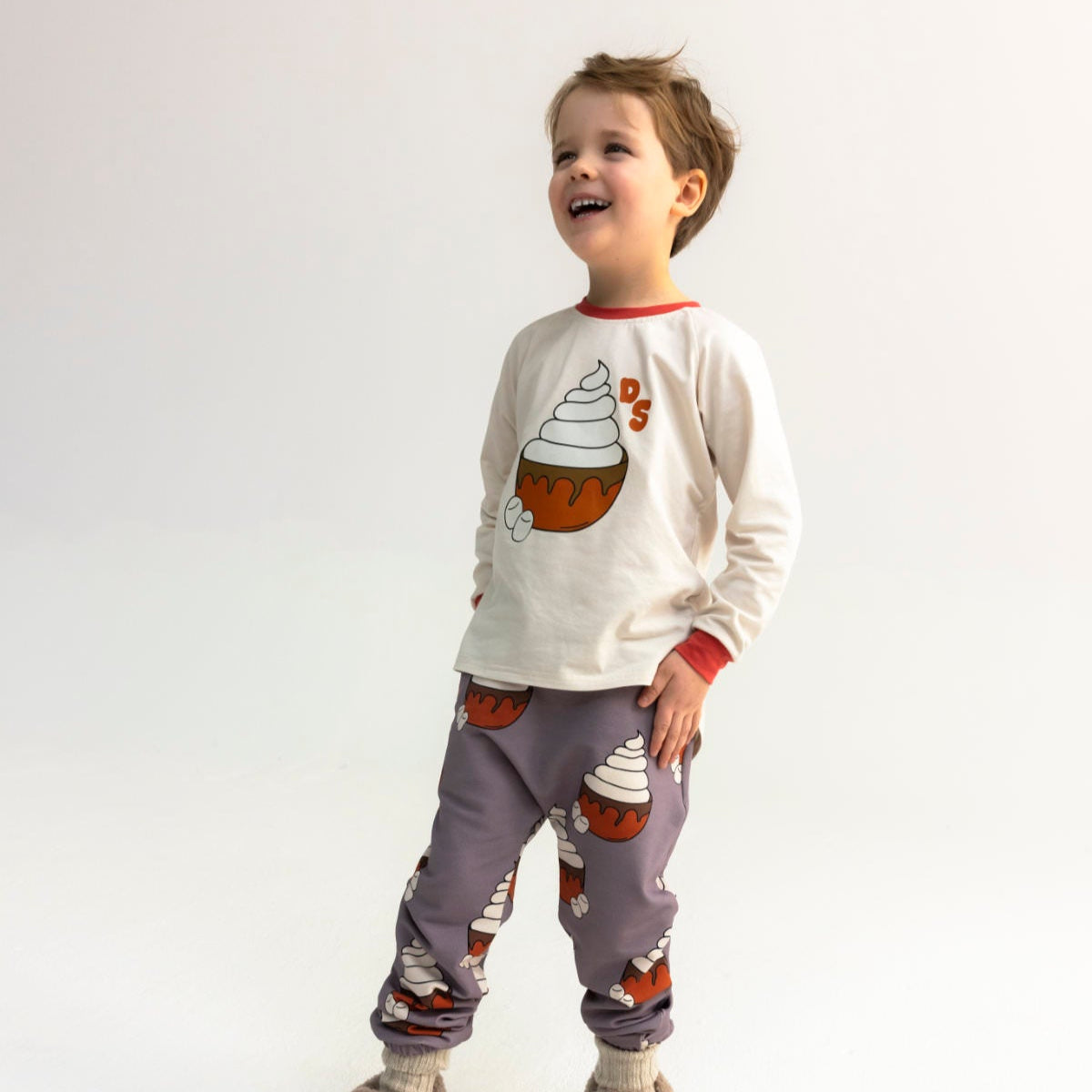 Dear Sophie Organic Kids' Long Sleeved Top- Hot Chocolate, Off-White