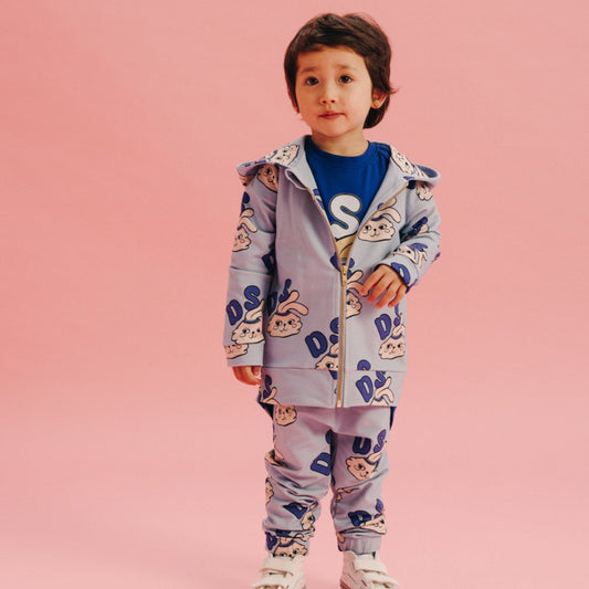 Boy wearing Jogger pants- bunny blue