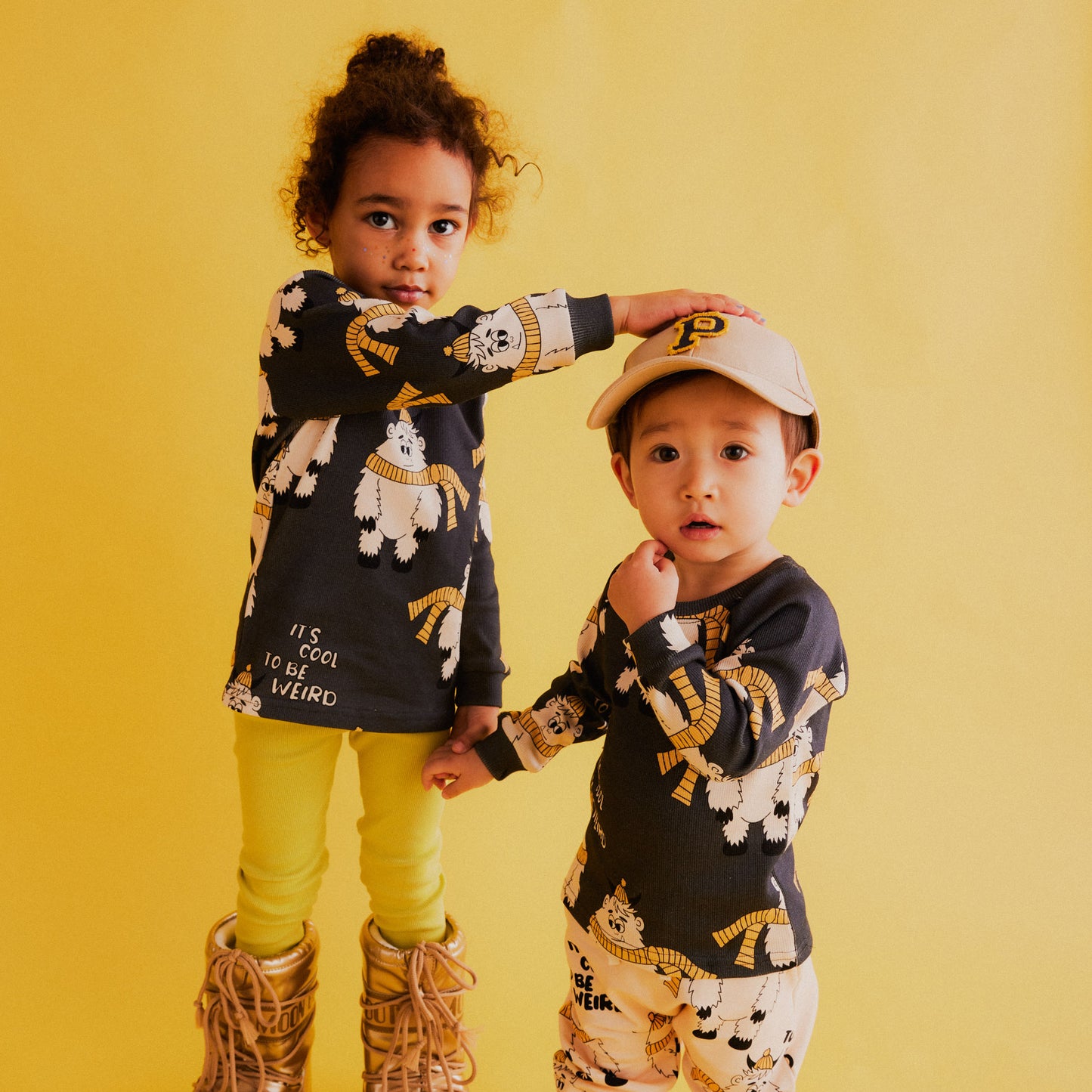 Kids wearing Dear Sophie organic Ribbed long sleeved top- dark yeti