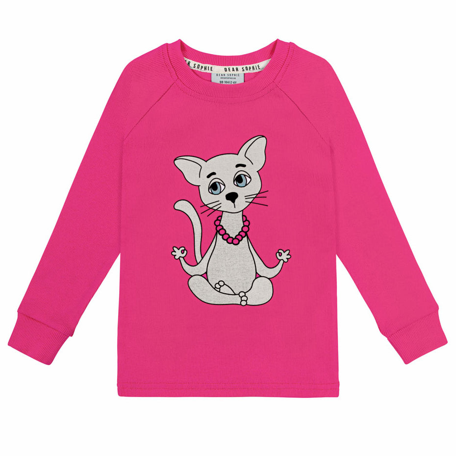 Dear Sophie organic Ribbed long sleeved top- yogi cat