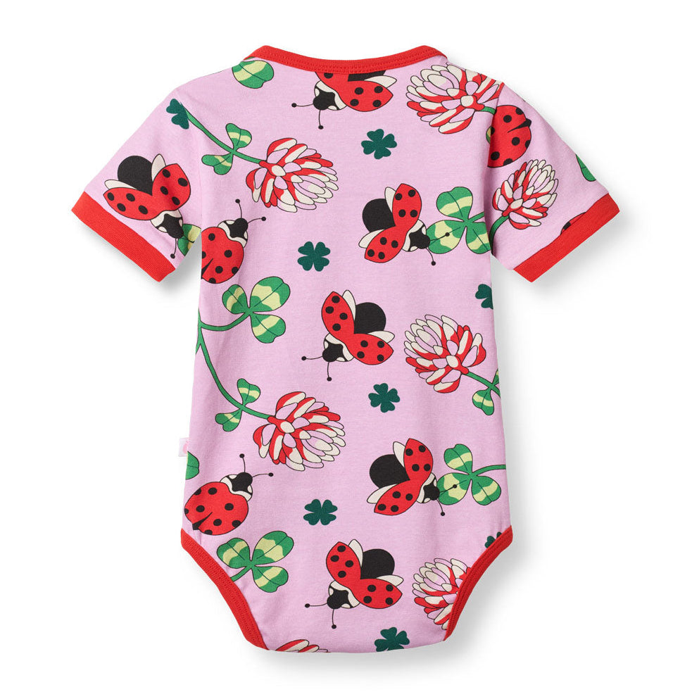 Organic Cotton Ladybug Print Short Sleeve Baby Bodysuit - Blush Pink | Småfolk
