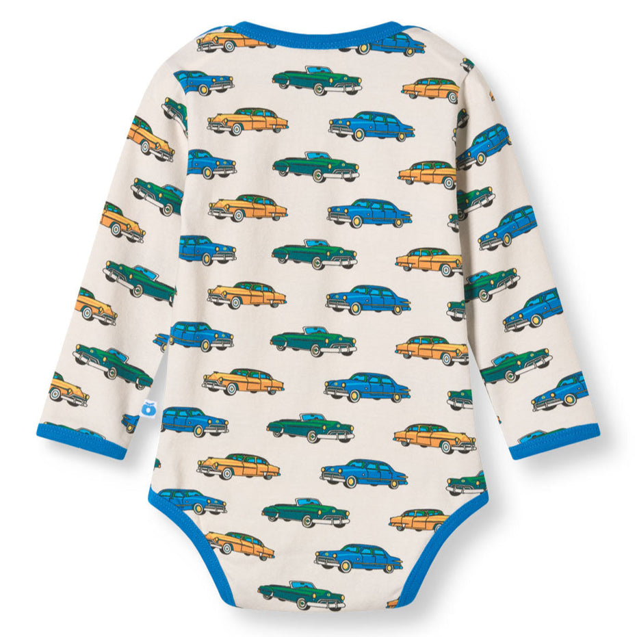 Småfolk Organic Long Sleeved Baby Bodysuit- Cars, Vanilla