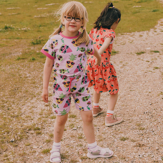 Organic Cotton Fruit Print Short Sleeve Kids T-Shirt - Blush Pink | Småfolk