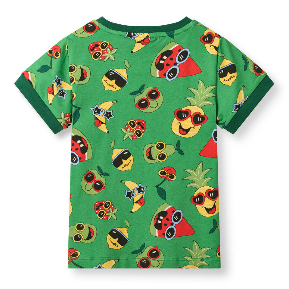 Organic Cotton Fruit Print Short Sleeve Kids T-Shirt - Green | Småfolk
