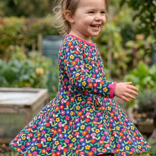 Toby Tiger Organic Cotton Long Sleeve Skater Dress - Flower Print