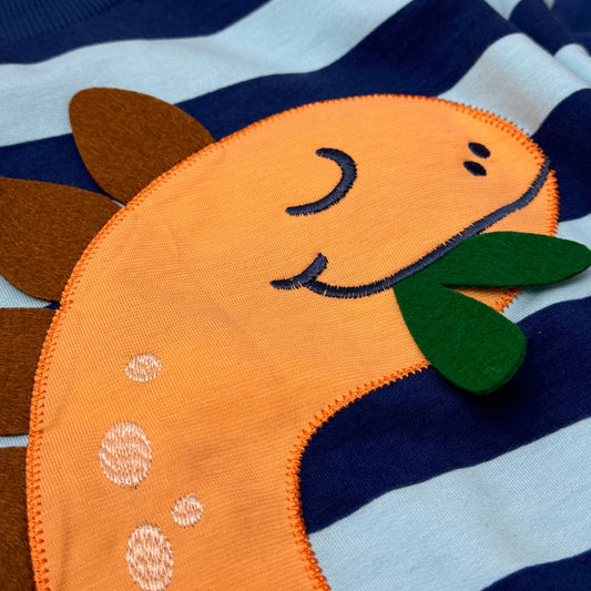 Fred's World Organic Boys' Sweatshirt- Dinosaur Appliqué/Stripe