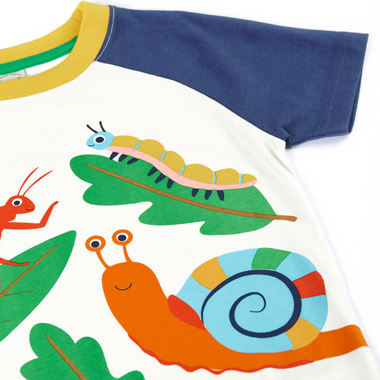 Organic Cotton Bugs Print Short Sleeve Raglan Kids T-Shirt | Frugi
