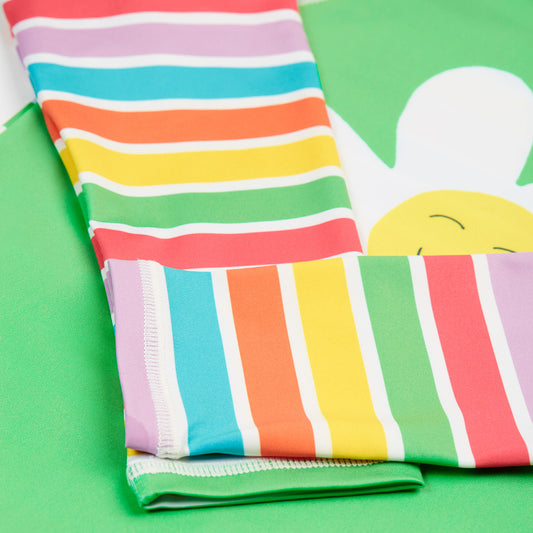 Frugi recycled polyester Rash guard- summer stripe/daisy, closeup