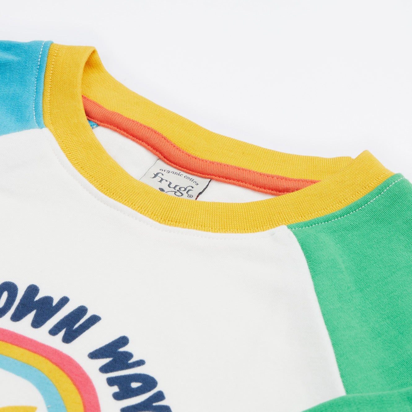 Frugi organic Raglan top- grow your own way, closeup