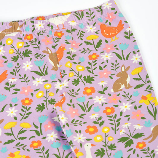 Girls Organic Cotton Bunny Meadow Print Leggings | Frugi