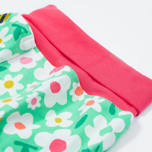 Frugi organic Pants- busy bugs/daisy, closeup